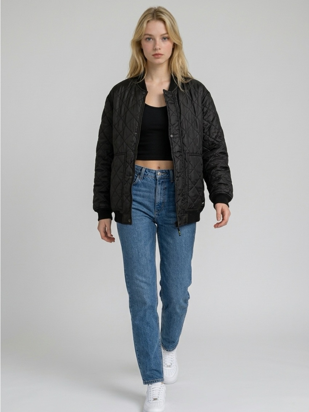 Oversized Black Quilted Bomber Jacket